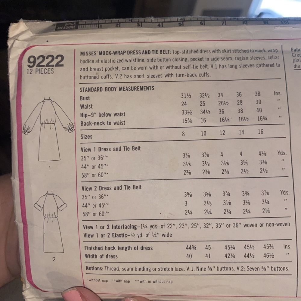 9222 Simplicity SEWING Pattern Misses 1970s MOCK WRAP DRESS Size 12 Uncut - Picture 2 of 2